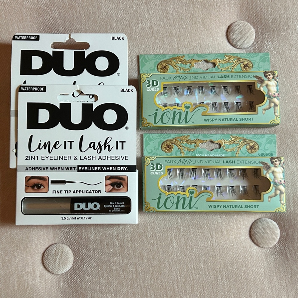 Individual Eye Lash Extensions~Black DUO Glue~ 2 of each ~ 3D Mink Wispy Lashes